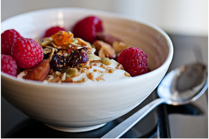 Granola and raspberry breakfast bowl for a corporate meeting in New York City